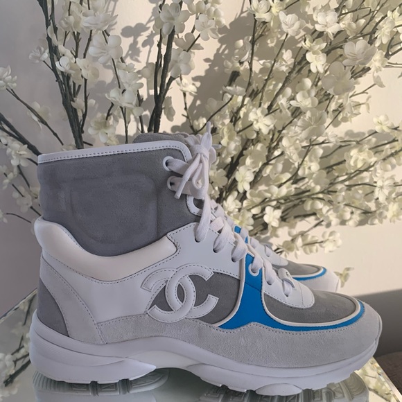 CHANEL | Shoes | Brand New Chanel Hightop Sneakers Whgreyfluo Blu | Poshmark